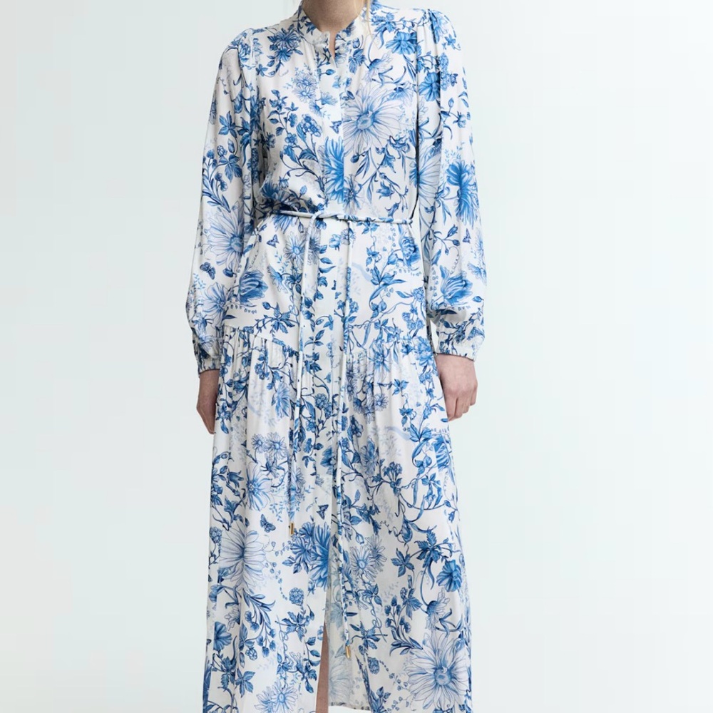 H&M Blue and White Floral Midi Dress